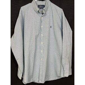 Ralph Lauren SKU 7741 Mens Blue and Green Plaid Long Sleeve Button Down Shirt  S